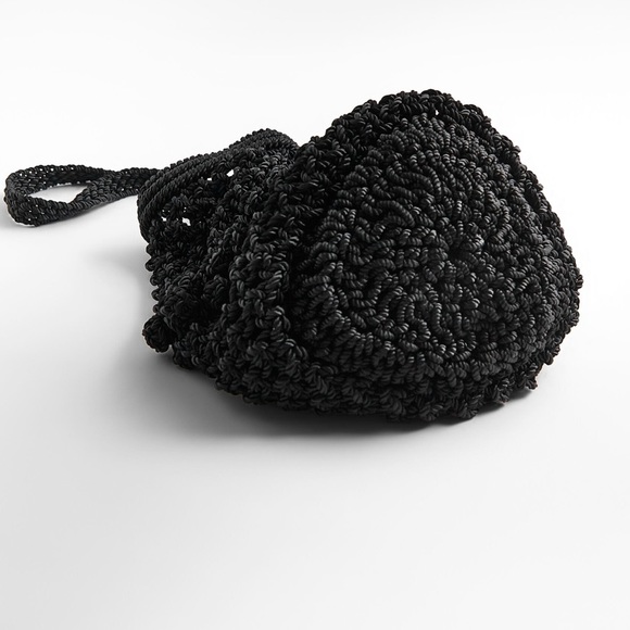 Zara crochet knit bobble openwork bucket bag , designer , black - Picture 6 of 10